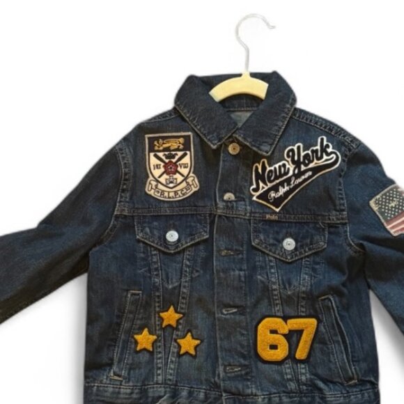 Polo Ralph Lauren Patchwork Denim Trucker Jacket - "New York 67" Size 8 - Picture 1 of 3